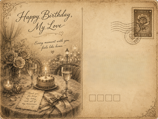 Romantic Birthday Table Postcard
