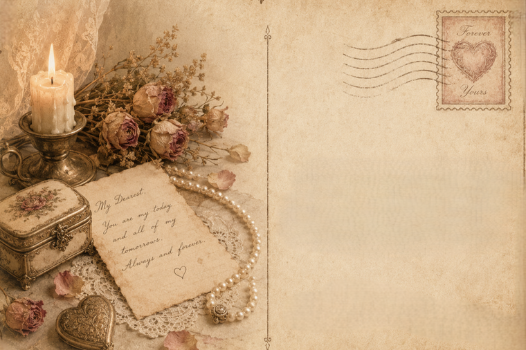 Stillleben mit altem Liebesbrief