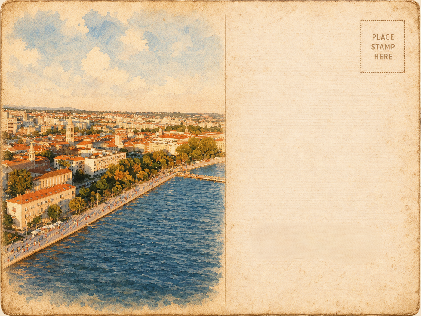 Die Uferpromenade von Zadar in der goldenen Stunde