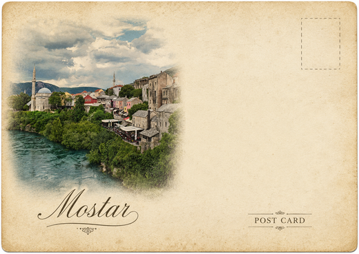 Old Bridge River View Postcard